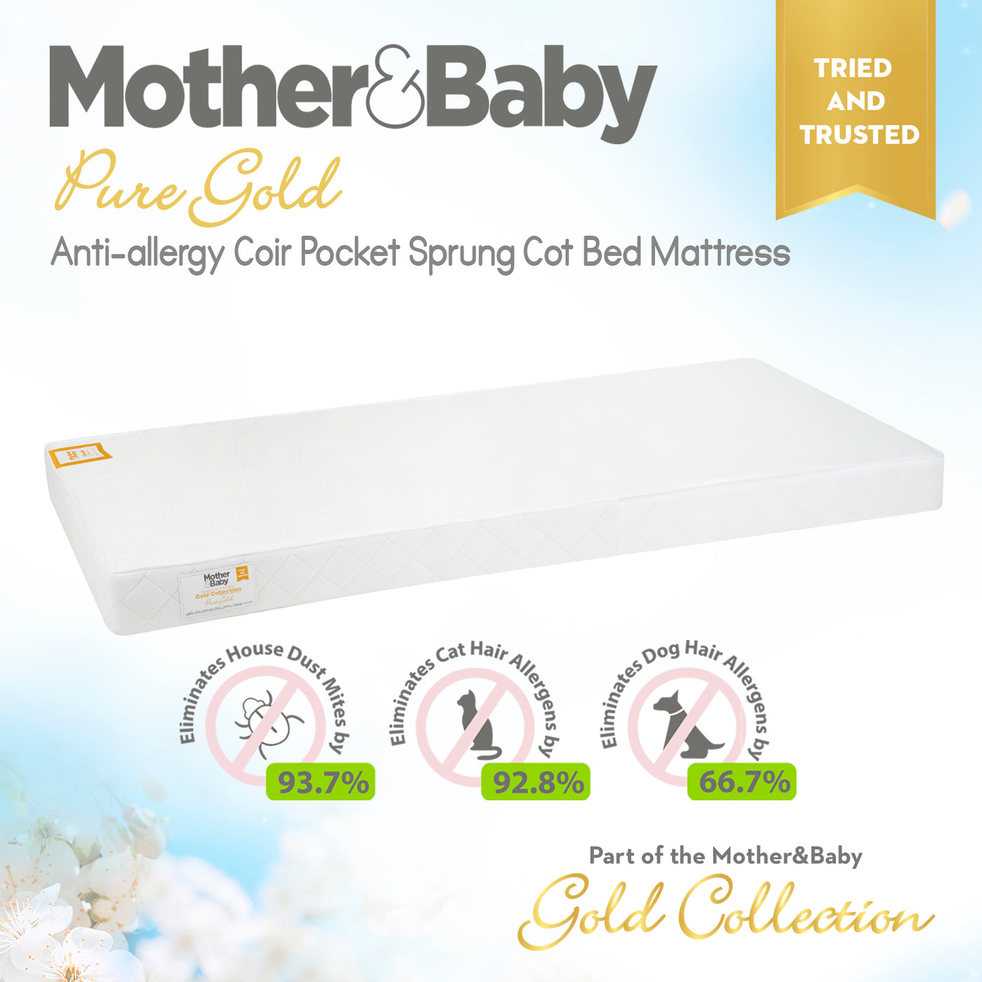 Mother&Baby Pure Gold Anti Allergy Coir Pocket Sprung Cot Bed Mattress