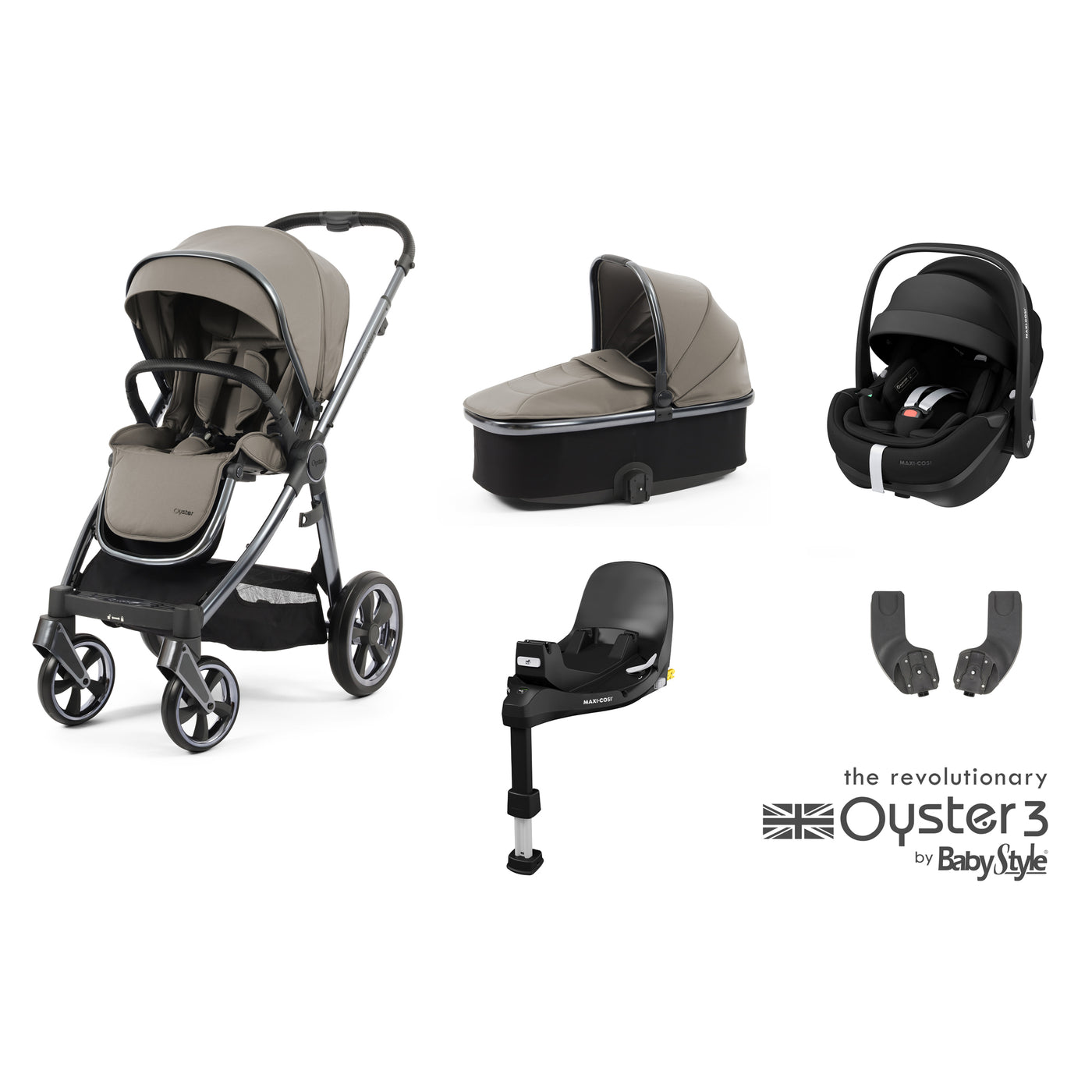 Babystyle Oyster 3 Essential Bundle with Maxi-Cosi Pebble 360 Pro & Base - Stone