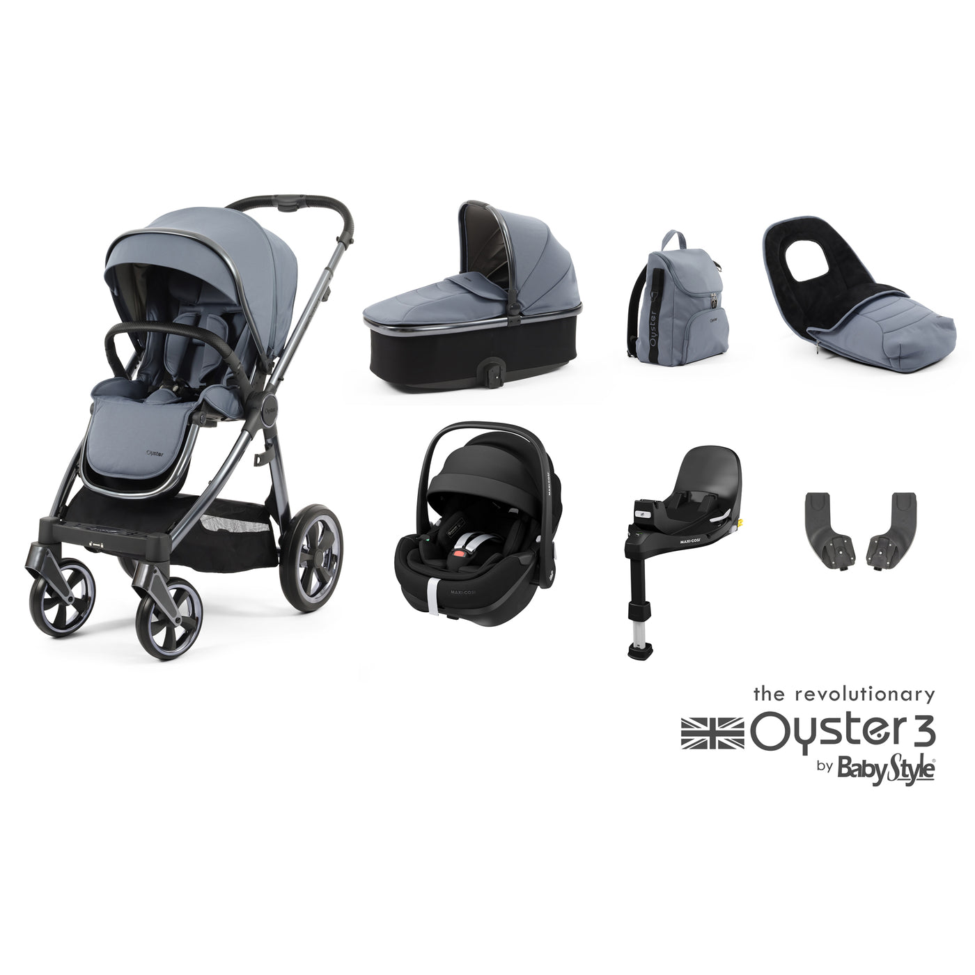 Babystyle Oyster 3 Luxury Bundle with Maxi-Cosi Pebble 360 Pro & Base - Dream Blue