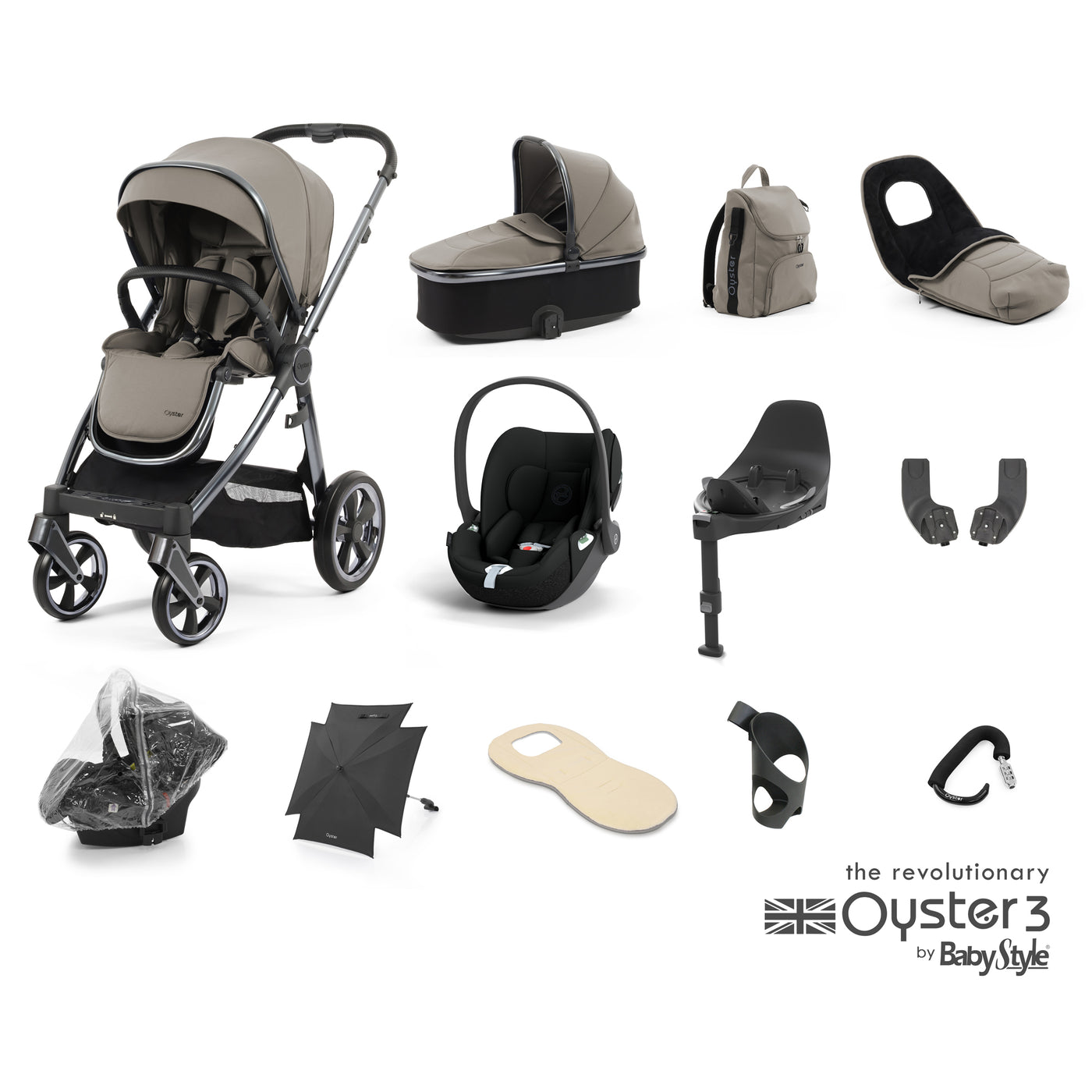 Babystyle Oyster 3 Ultimate Bundle with Cybex Cloud T & Base - Stone