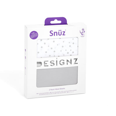 Snuz 2 Pack Crib Fitted Sheets - Grey Spot