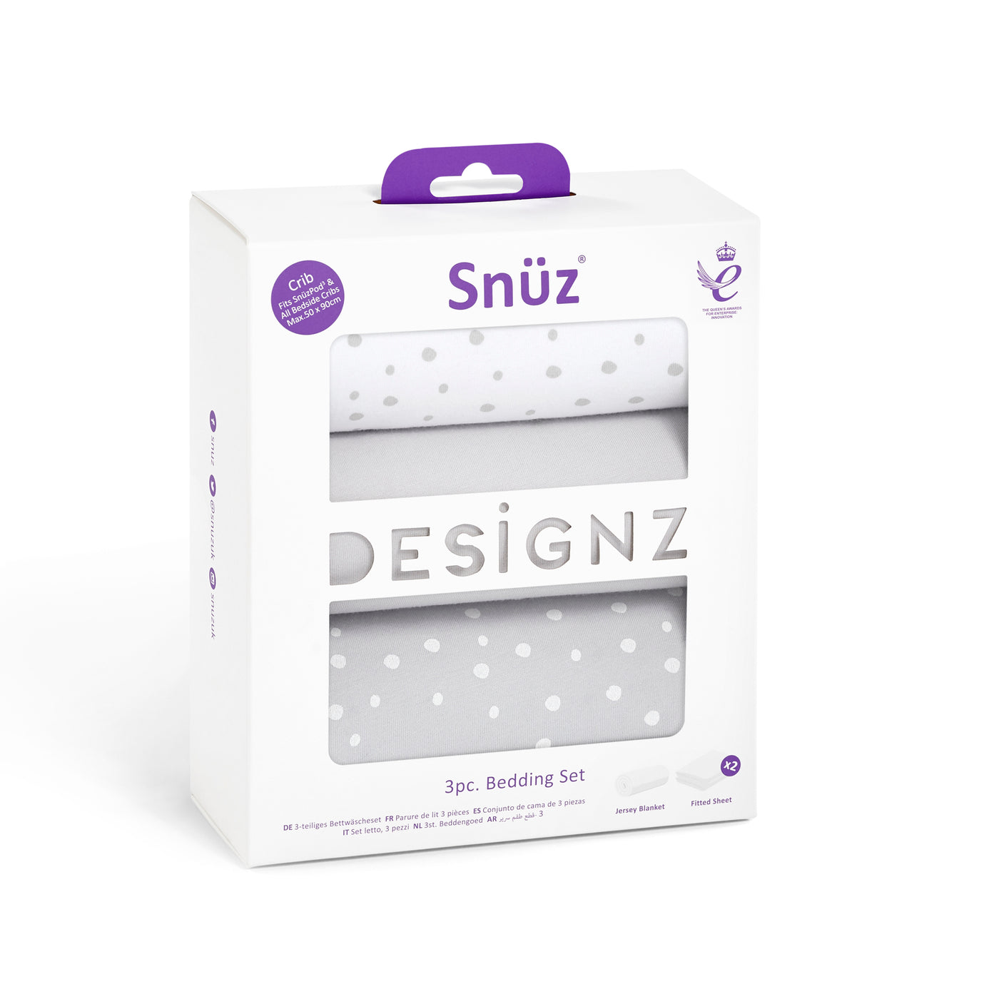 Snuz 3 Piece Crib Bedding Set - Grey Spot
