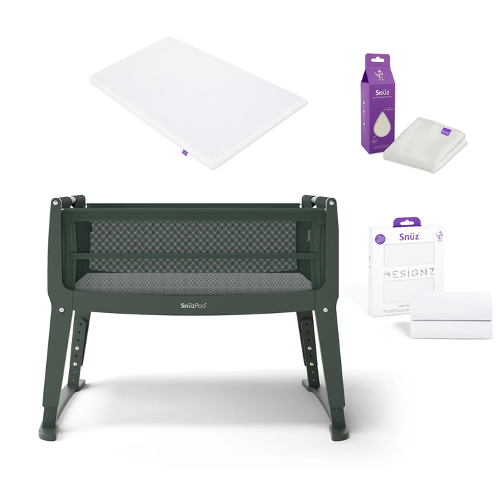 SnuzPod Studio Bedside Crib Bundle - Berlin Green
