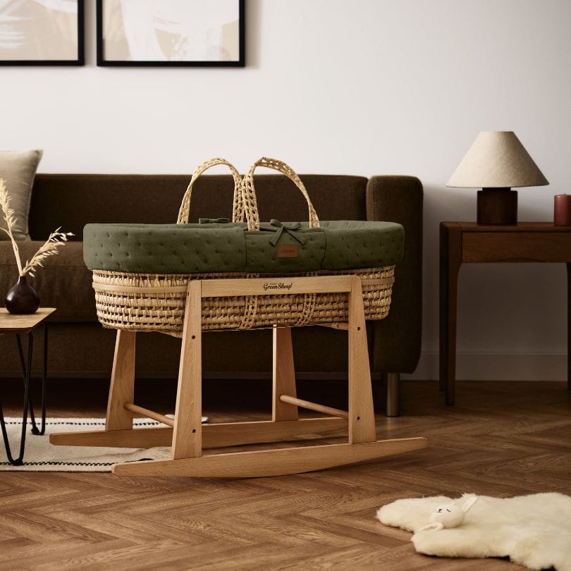 Little Green Sheep Natural Rocking Moses Basket & Mattress
