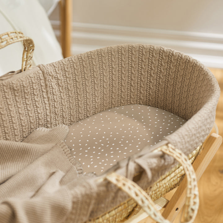 Little Green Sheep Organic Moses Basket Fitted Sheet - Truffle Rice