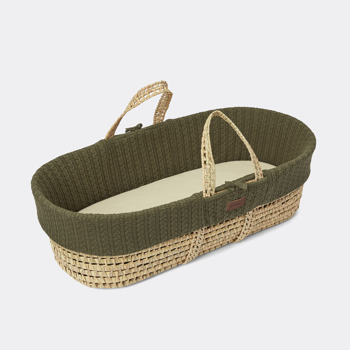 Little Green Sheep Knitted Moses Basket and Rocking Stand Bundle - Juniper