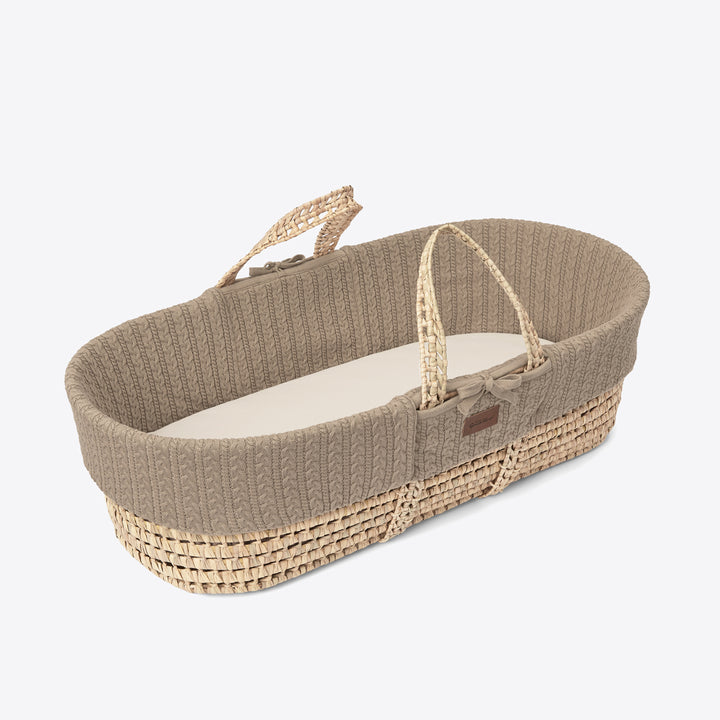 Little Green Sheep Knitted Moses Basket and Rocking Stand Bundle - Truffle
