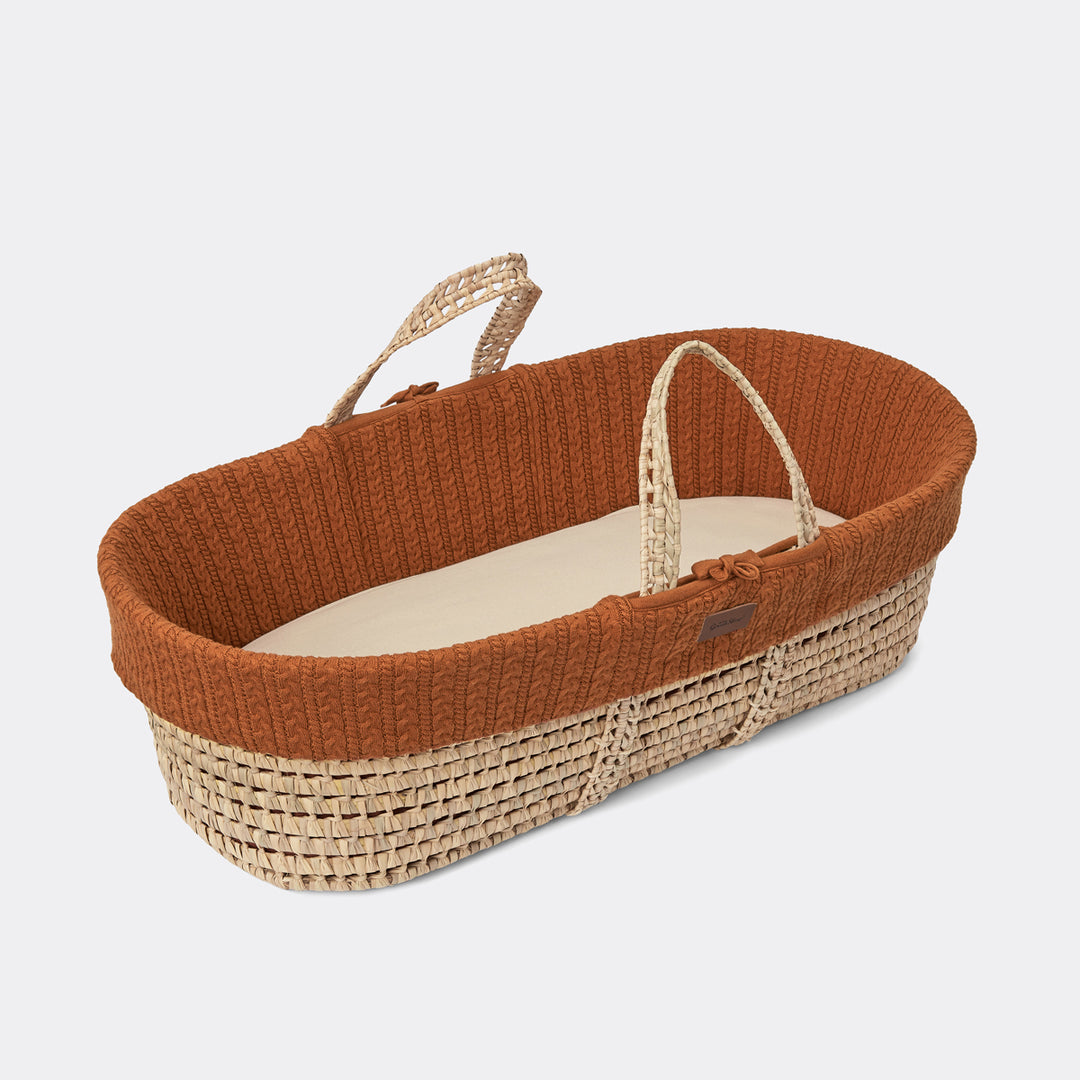 Little Green Sheep Knitted Moses Basket and Rocking Stand Bundle - Terracotta