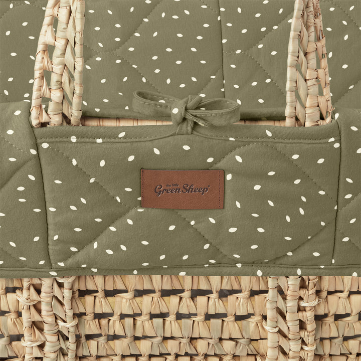 Little Green Sheep Quilted Moses Basket and Static Stand Bundle - Juniper Rice Print
