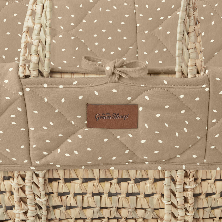 Little Green Sheep Quilted Moses Basket and Static Stand Bundle - Truffle Rice Print