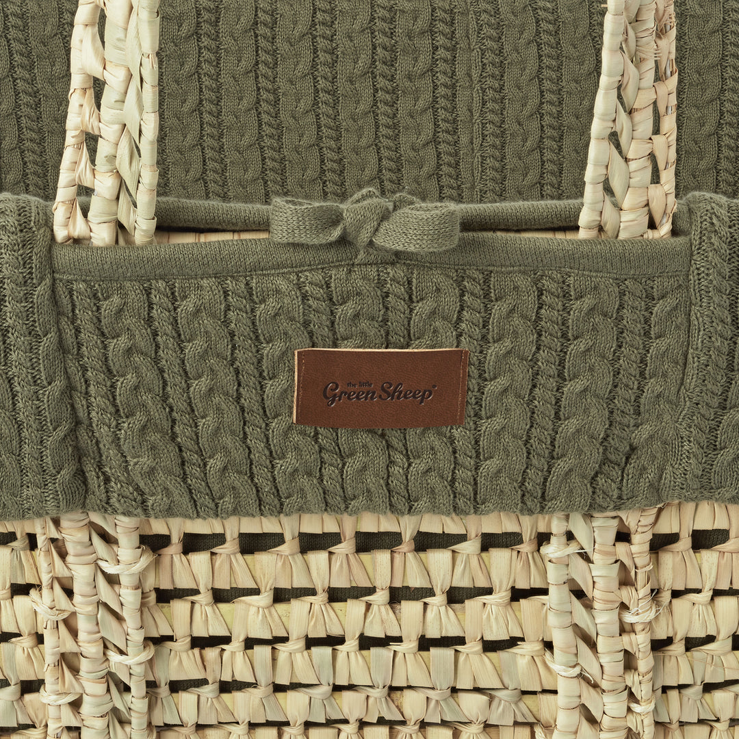 Little Green Sheep Knitted Moses Basket and Rocking Stand Bundle - Juniper