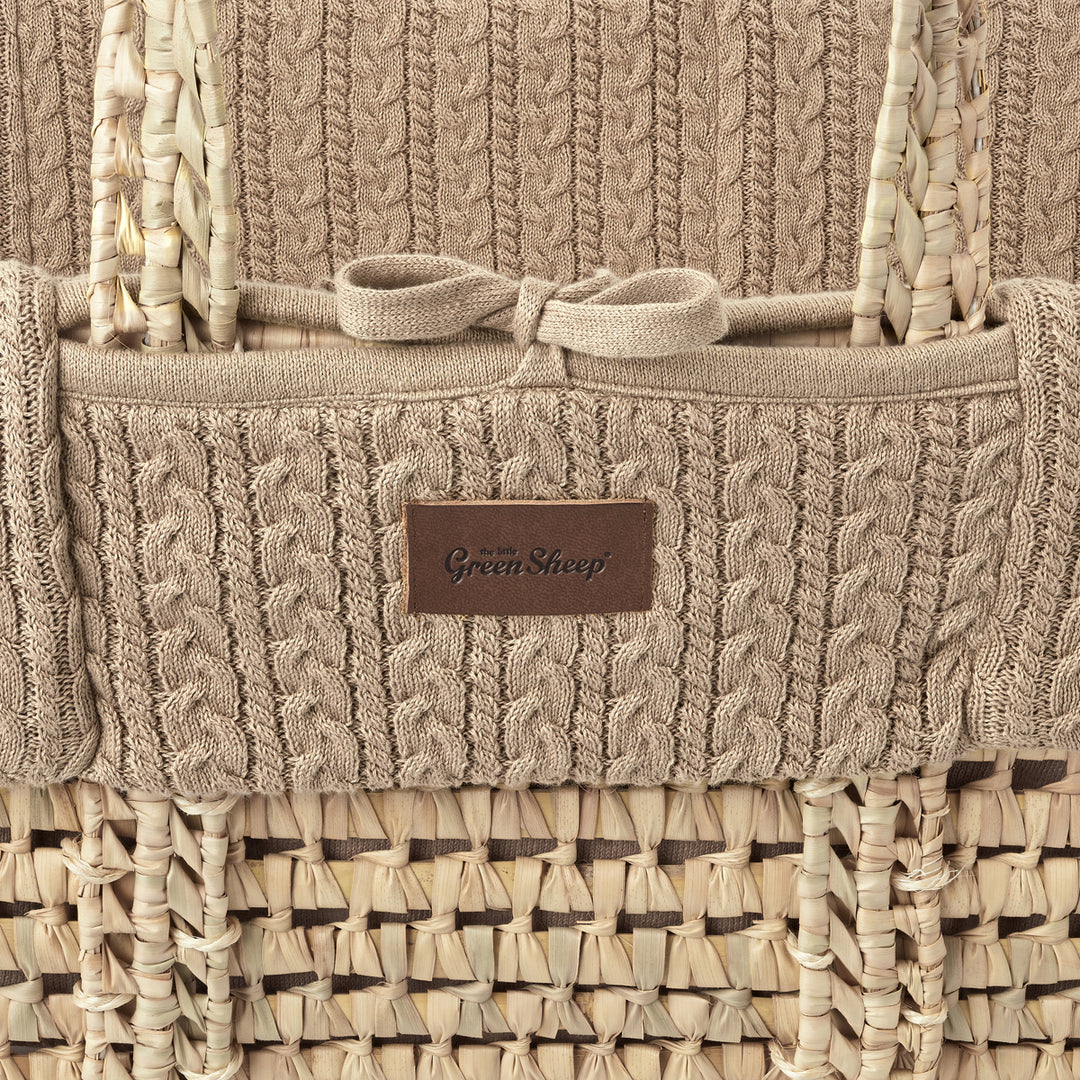 Little Green Sheep Knitted Moses Basket and Rocking Stand Bundle - Truffle