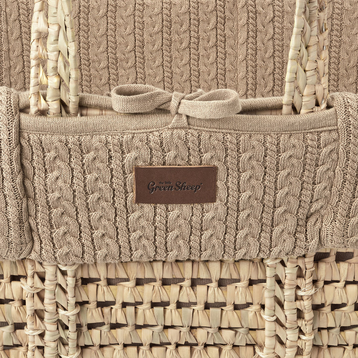 Little Green Sheep Knitted Moses Basket and Rocking Stand Bundle - Truffle