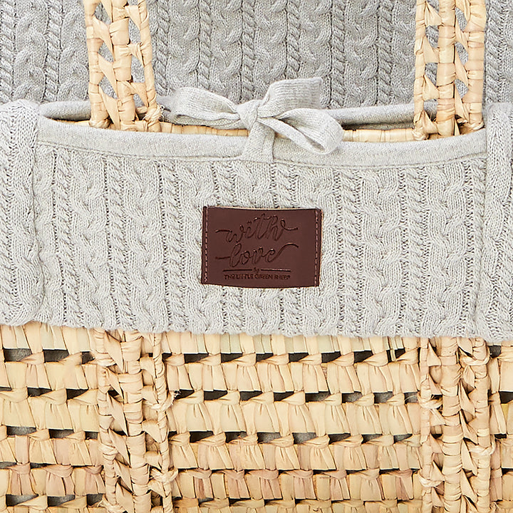 Little Green Sheep Knitted Moses Basket and Static Stand Bundle - Dove
