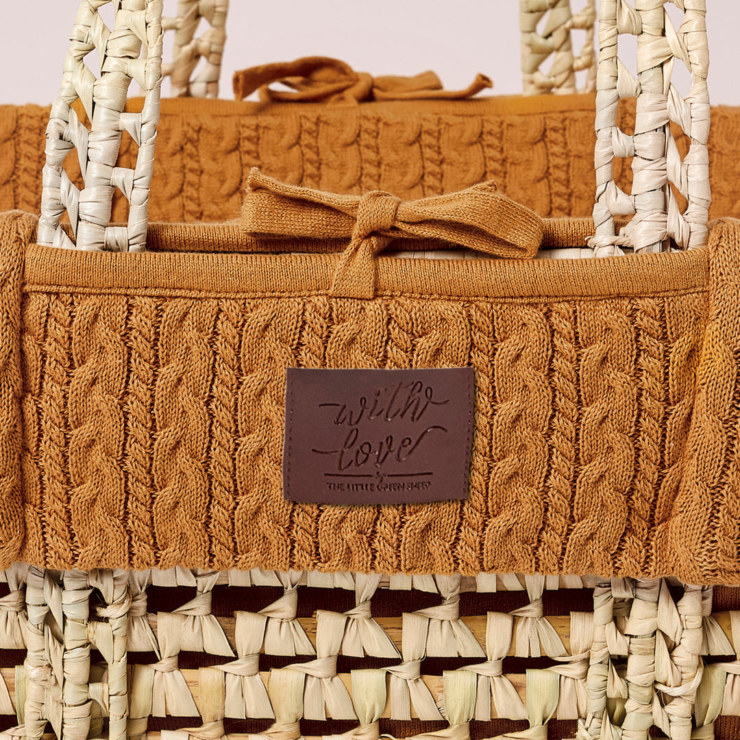 Little Green Sheep Knitted Moses Basket and Static Stand Bundle - Honey