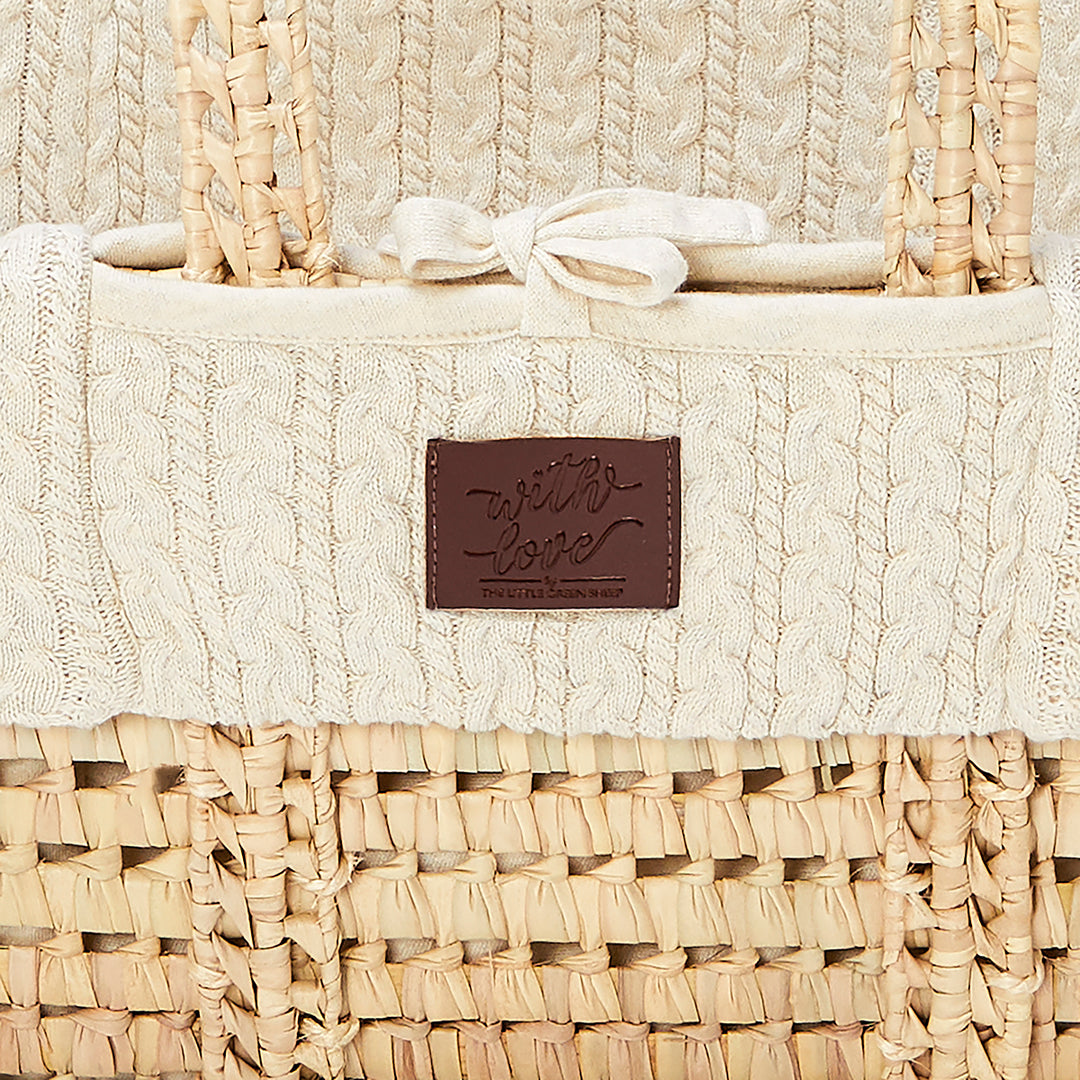 Little Green Sheep Knitted Moses Basket and Static Stand Bundle - Linen