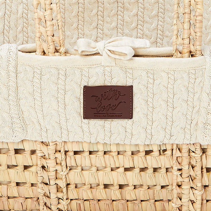 Little Green Sheep Knitted Moses Basket and Static Stand Bundle - Linen