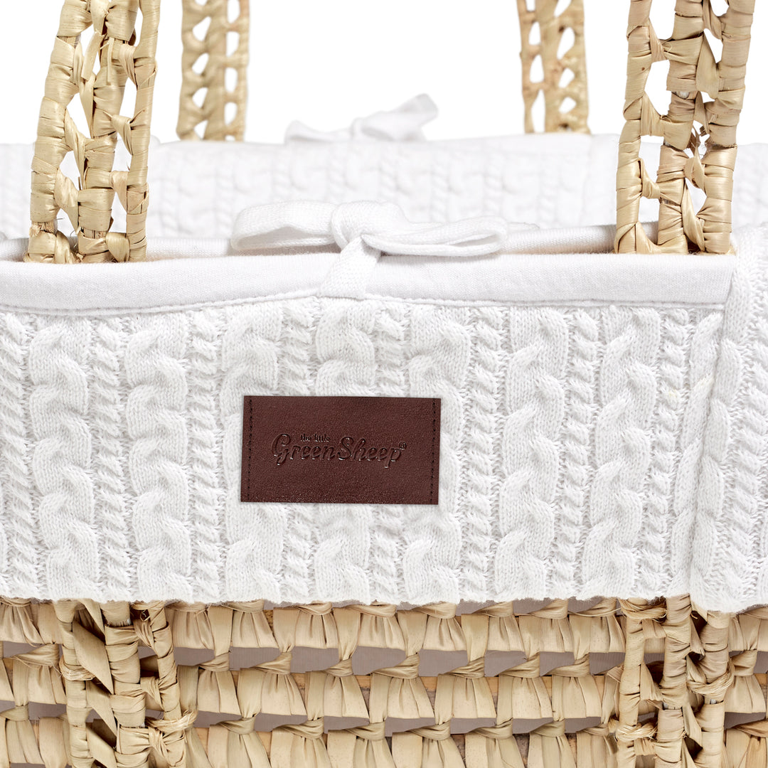 Little Green Sheep Knitted Moses Basket and Static Stand Bundle - White