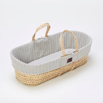 Little Green Sheep Knitted Moses Basket and Static Stand Bundle - Dove