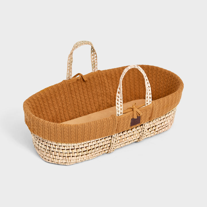 Little Green Sheep Knitted Moses Basket and Static Stand Bundle - Honey