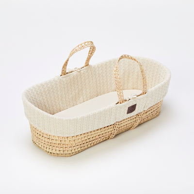 Little Green Sheep Knitted Moses Basket and Static Stand Bundle - Linen