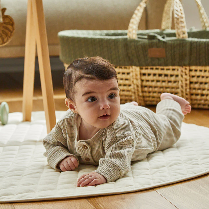 Little Green Sheep Knitted Moses Basket and Rocking Stand Bundle - Juniper