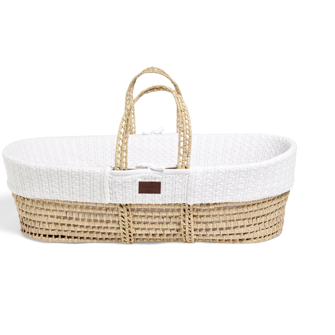 Little Green Sheep Knitted Moses Basket and Static Stand Bundle - White