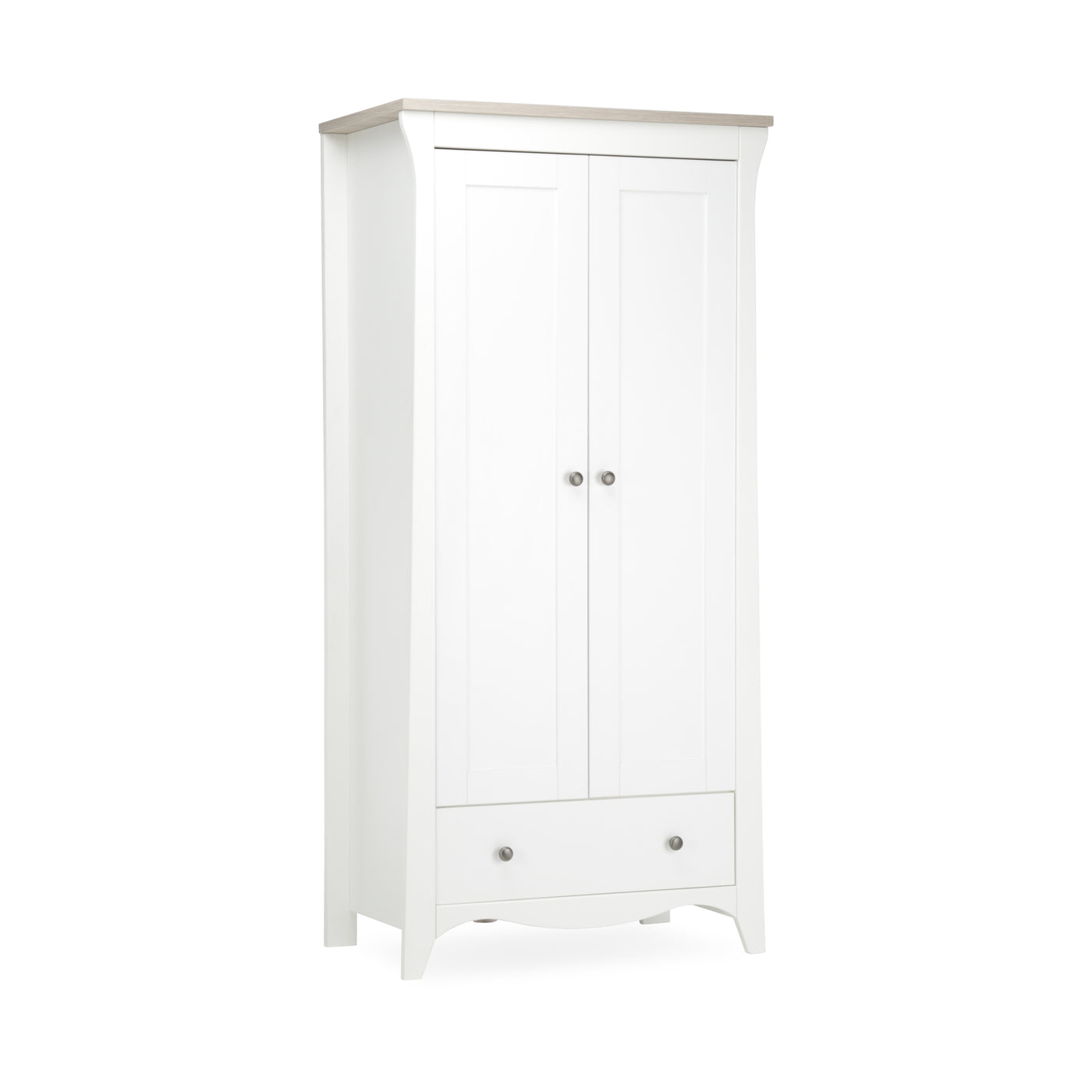 Clara 3pc Set 3 Drawer Dresser, Cot Bed & Wardrobe - White/Ash