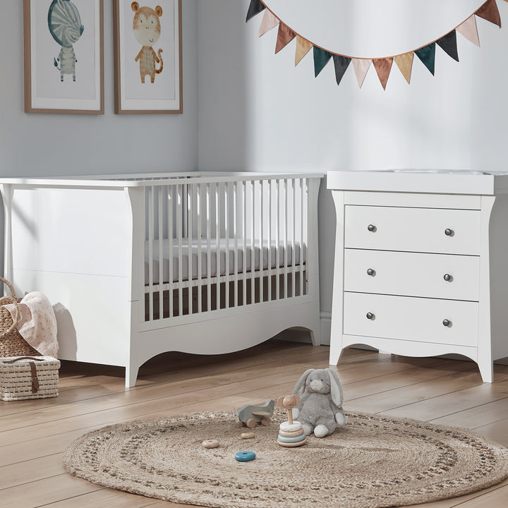 Clara 2pc Set 3 Drawer Dresser Cot Bed White Baby Nest