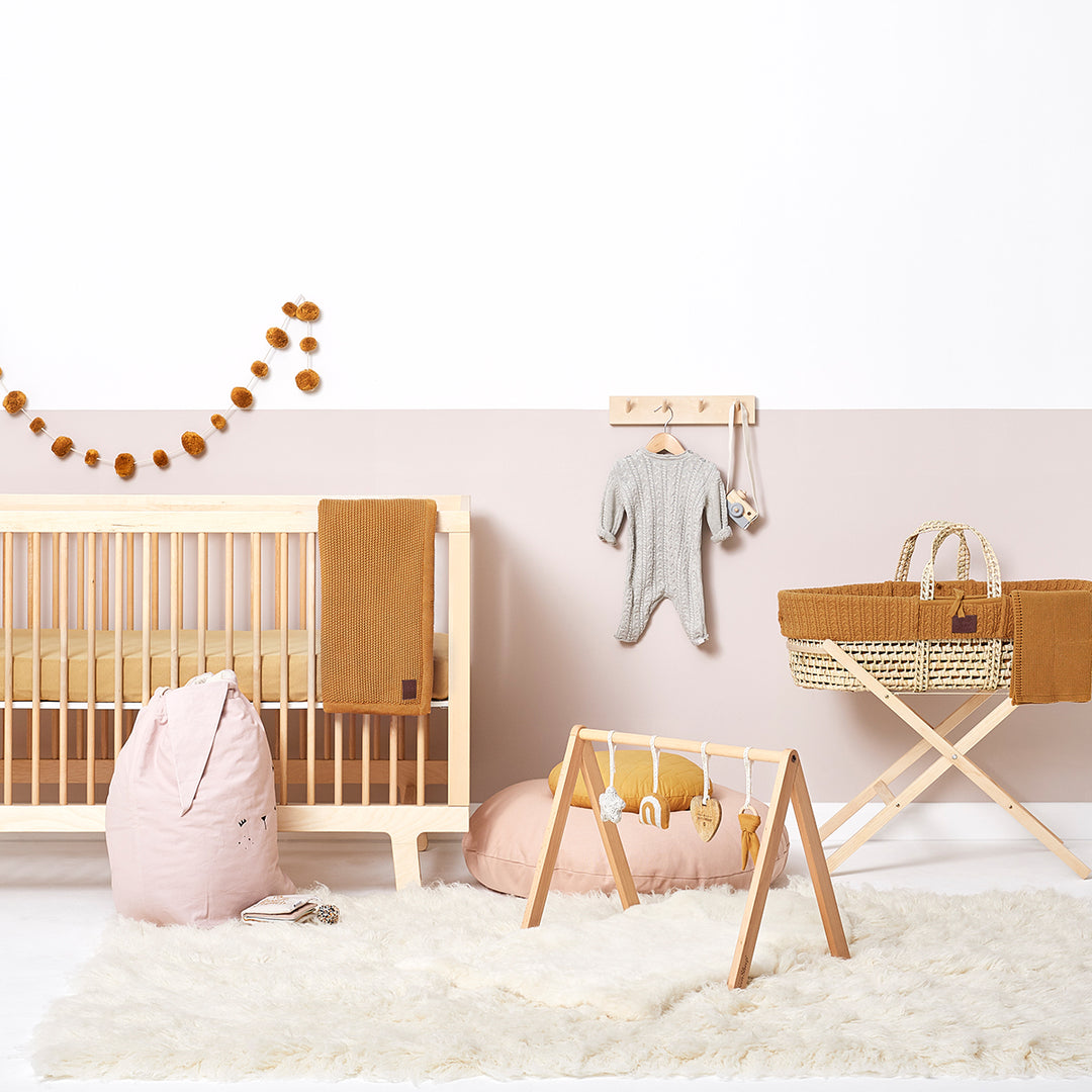 Little Green Sheep Knitted Moses Basket and Static Stand Bundle - Honey