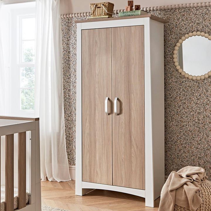 CuddleCo Ada 3pc Set 3 Drawer Dresser, Cot Bed & Wardrobe - White/Ash
