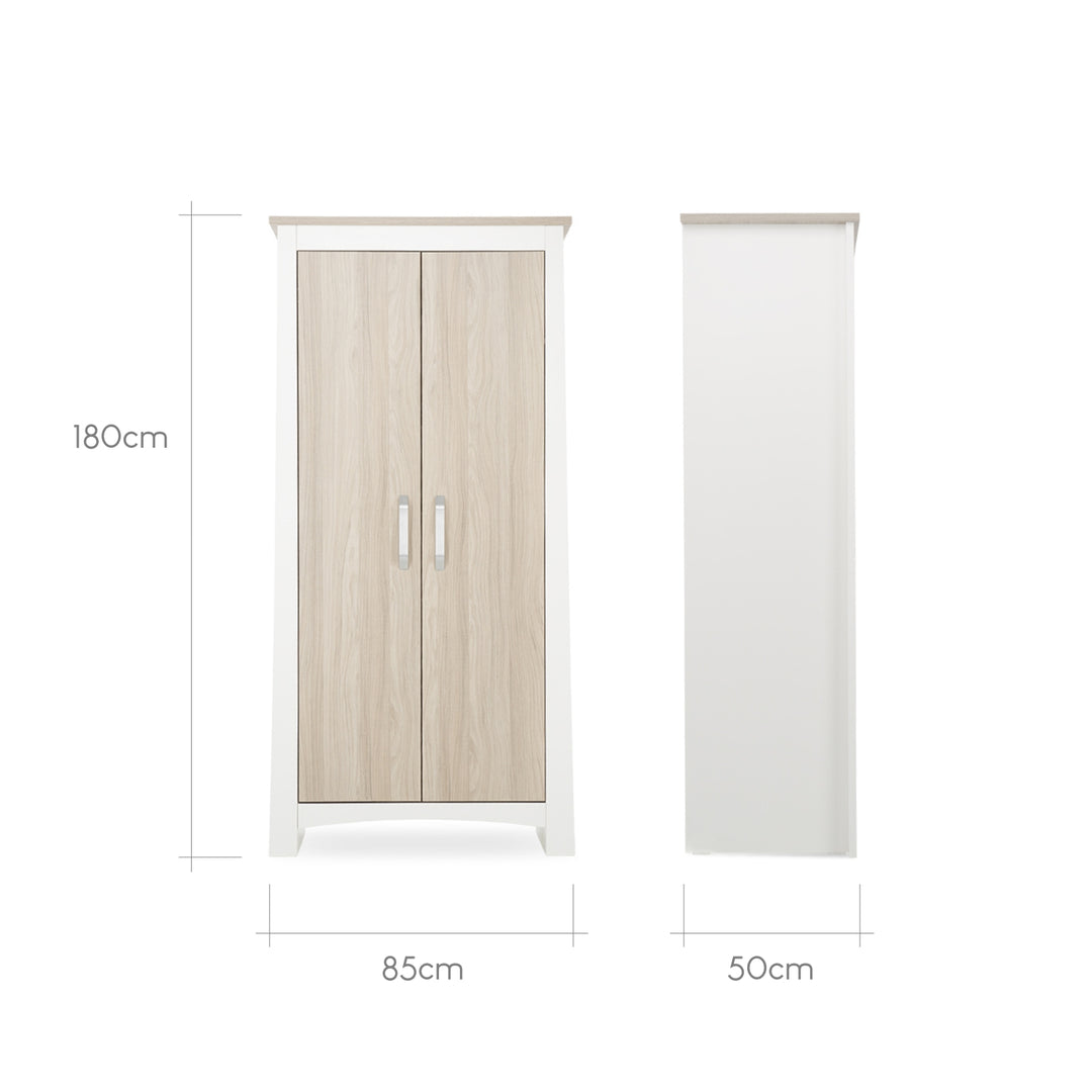 CuddleCo Ada 3pc Set 3 Drawer Dresser, Cot Bed & Wardrobe - White/Ash