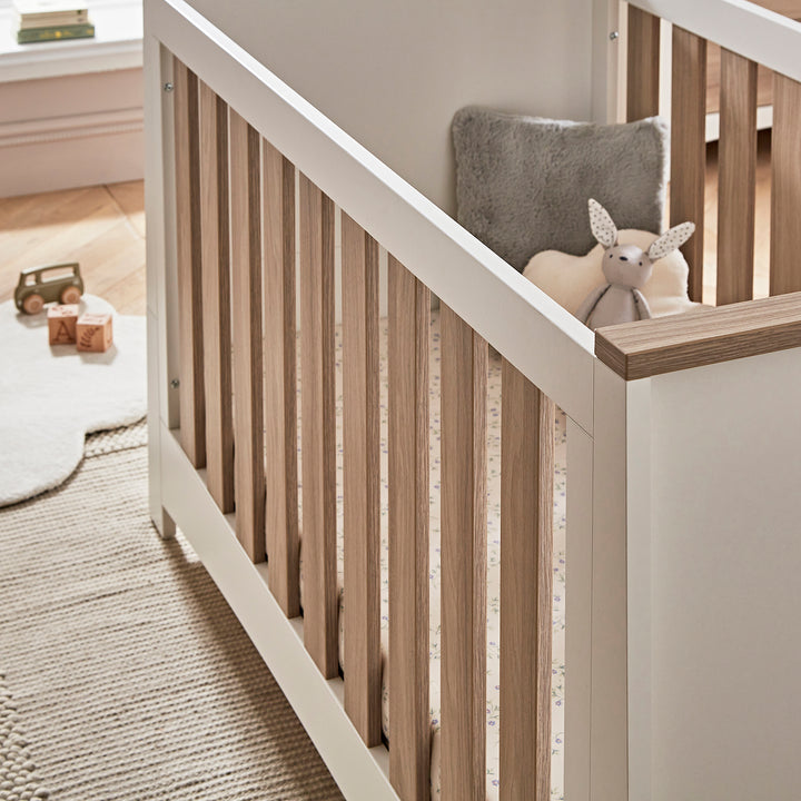 CuddleCo Ada 3pc Set 3 Drawer Dresser, Cot Bed & Wardrobe - White/Ash
