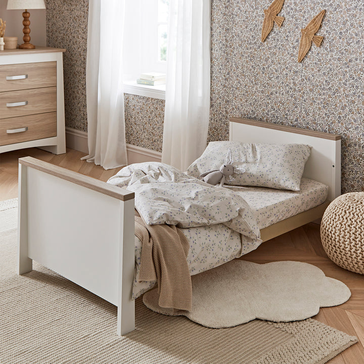 CuddleCo Ada 3pc Set 3 Drawer Dresser, Cot Bed & Wardrobe - White/Ash