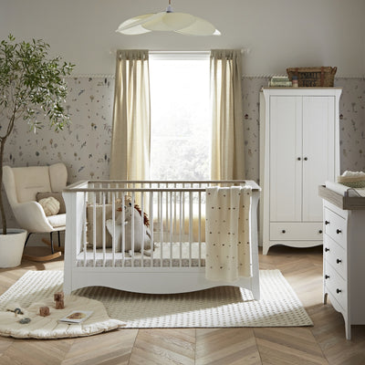 Clara 3pc Set 3 Drawer Dresser, Cot Bed & Wardrobe - White/Ash