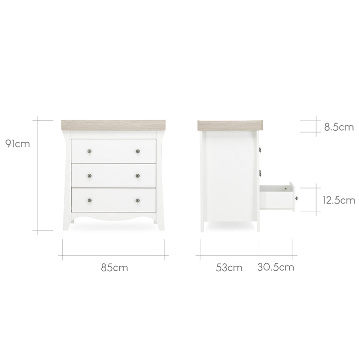 CuddleCo Clara 3 Drawer Dresser & Changer - White/Ash