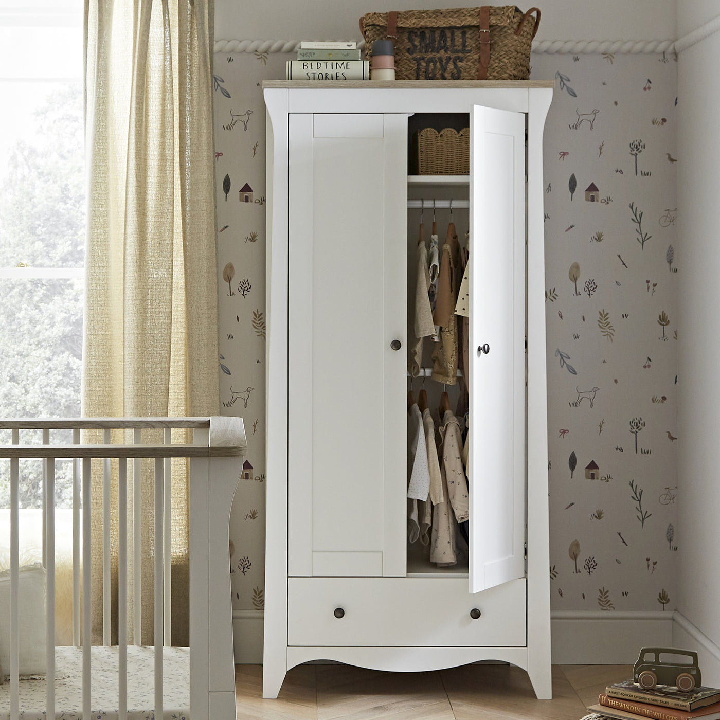 CuddleCo Clara 2 Door Double Wardrobe - White/Ash