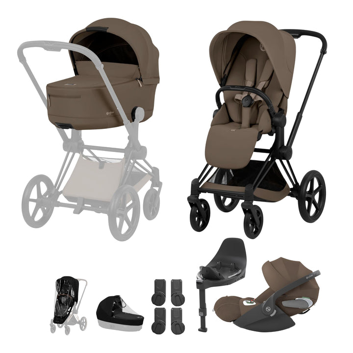 Cybex PRIAM Fold Cot Travel System Bundle  - Comfort Coconut Brown & Matt Black Frame
