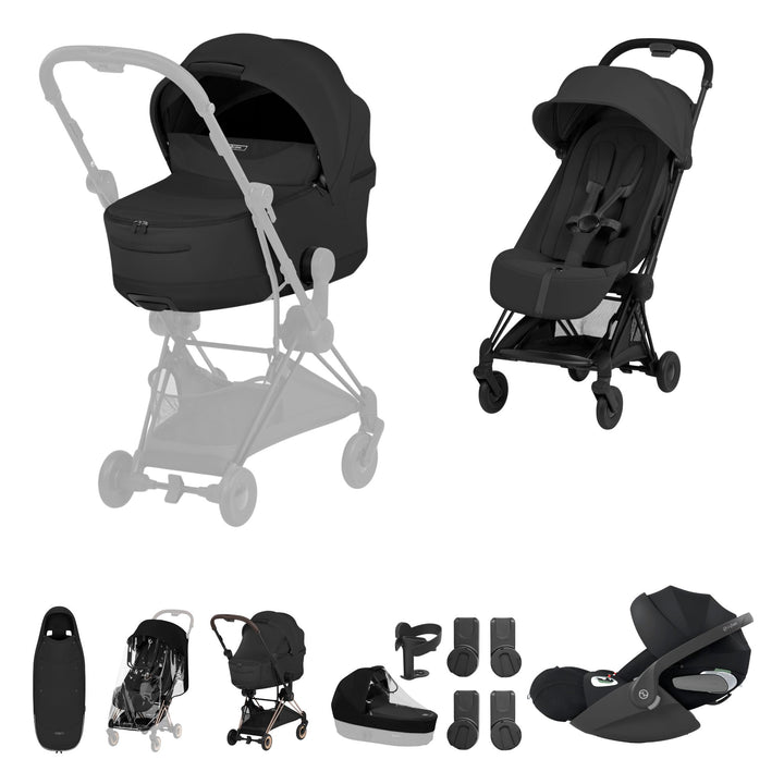 Cybex COYA Style Ultimate Accessory Bundle - Sepia Black & Matt Black Frame
