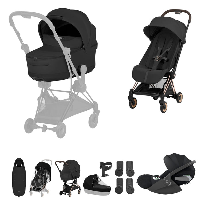 Cybex COYA Style Ultimate Accessory Bundle - Sepia Black & Rose Gold Frame