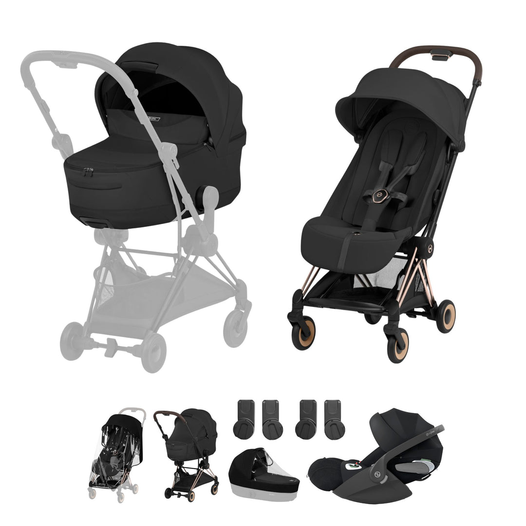 Cybex Coya Style Ultimate Bundle - Sepia Black with Rose Gold Frame