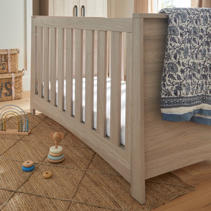 CuddleCo Isla 3pc Set 3 Drawer Dresser, Cot Bed & Wardrobe - Ash
