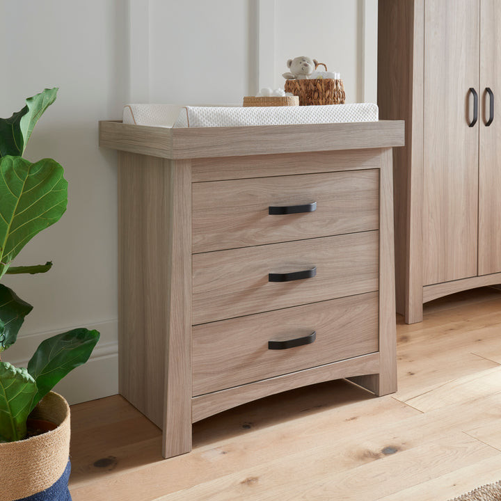 CuddleCo Isla 3pc Set 3 Drawer Dresser, Cot Bed & Wardrobe - Ash