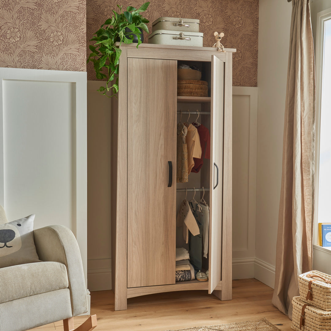 CuddleCo Isla 3pc Set 3 Drawer Dresser, Cot Bed & Wardrobe - Ash