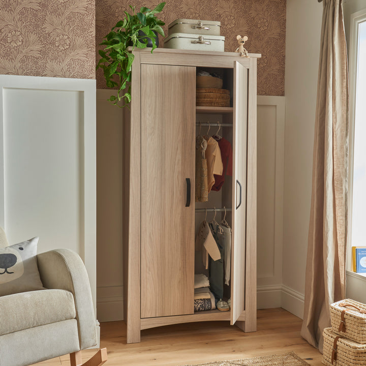 CuddleCo Isla 3pc Set 3 Drawer Dresser, Cot Bed & Wardrobe - Ash