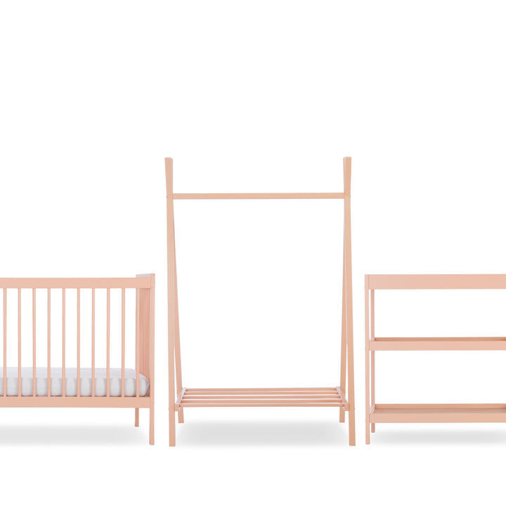 CuddleCo Nola 3pc Changer, Cot Bed and Clothes Rail - Soft Blush