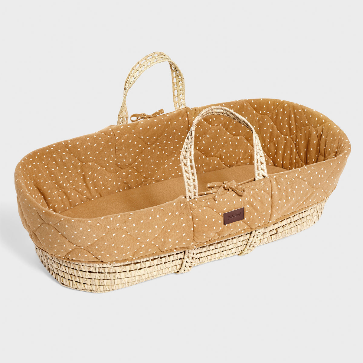 Little Green Sheep Quilted Moses Basket and Static Stand Bundle - Honey