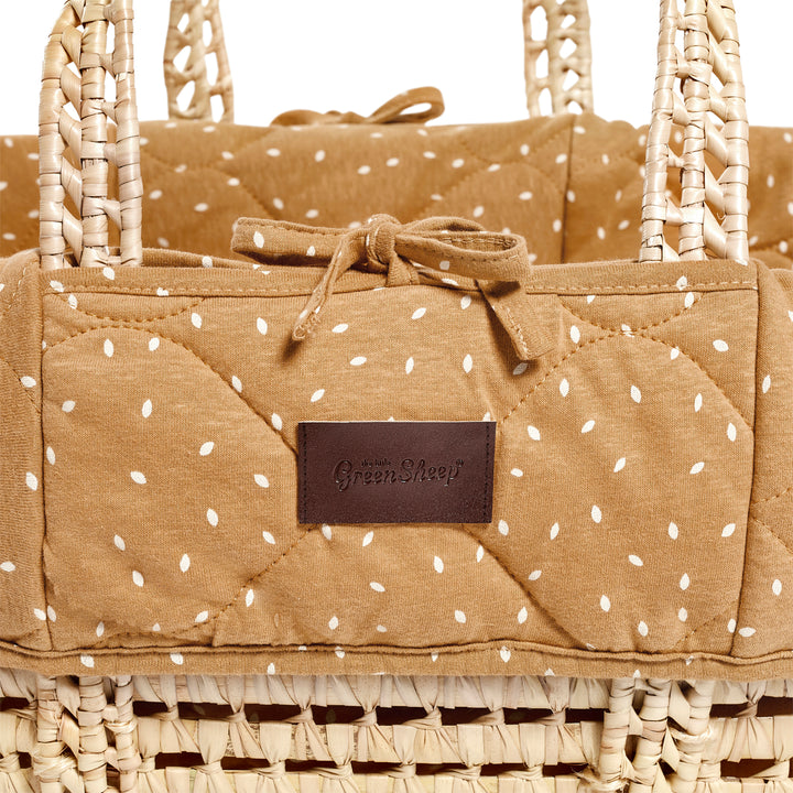 Little Green Sheep Quilted Moses Basket and Static Stand Bundle - Honey