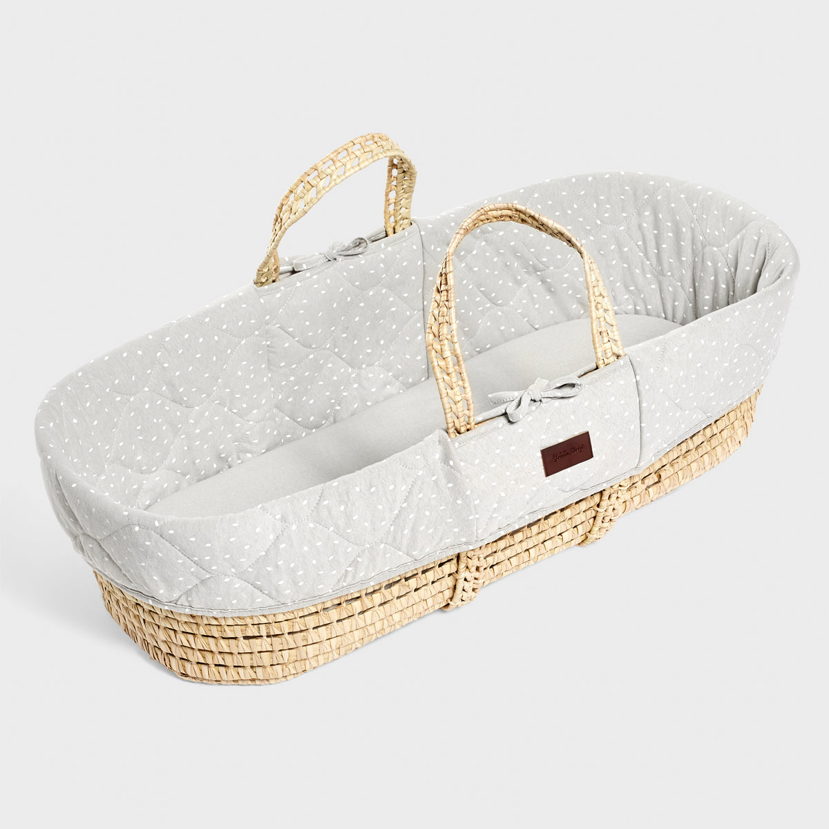 Little Green Sheep Quilted Moses Basket and Static Stand Bundle - Dove