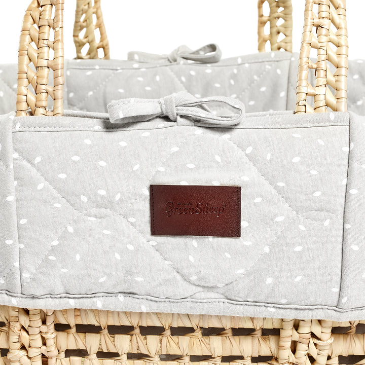 Little Green Sheep Quilted Moses Basket and Static Stand Bundle - Dove
